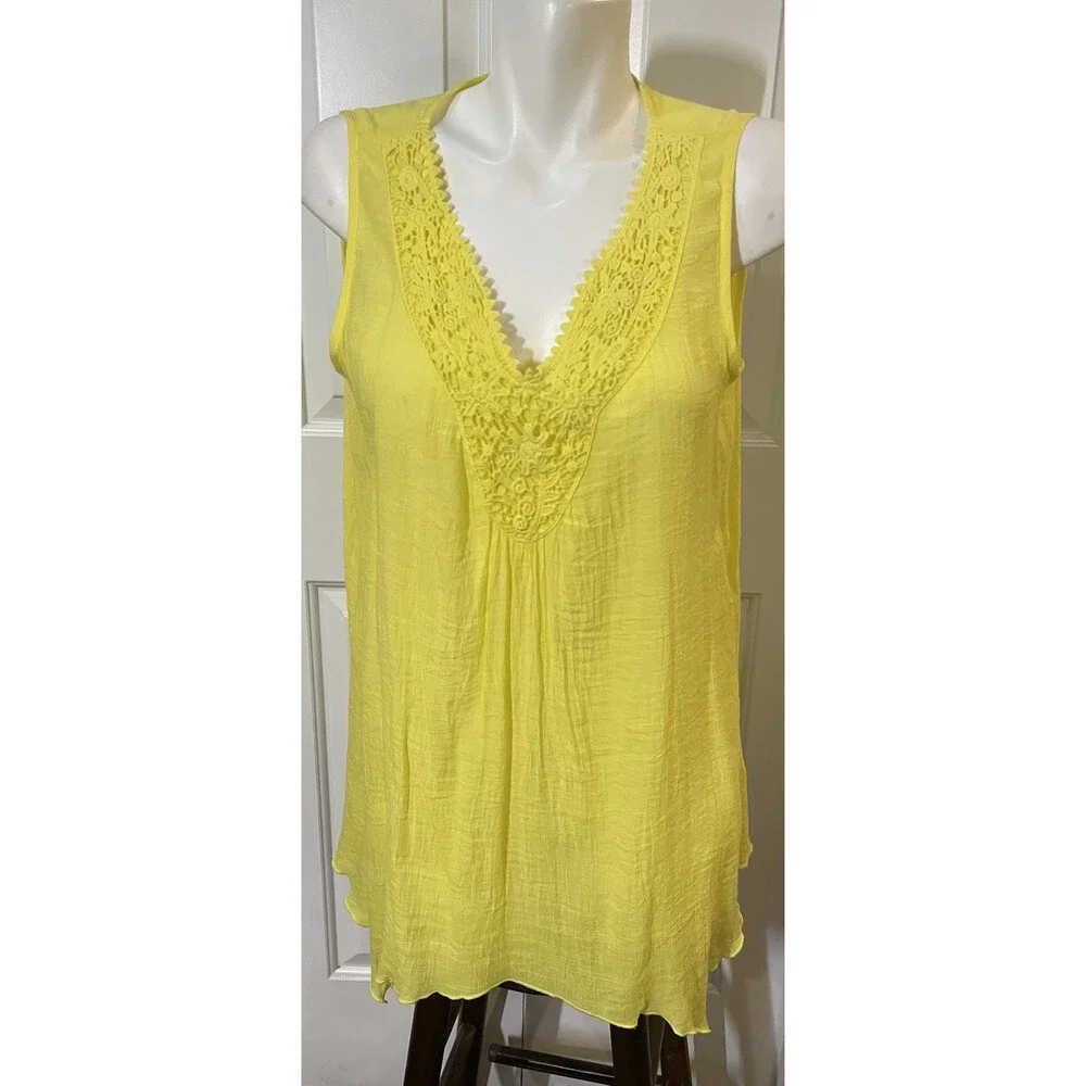 Spense Tank Dress Womens Size Large Yellow Lace Neckline Flowy Sleeveless Tank - Picture 3 of 9